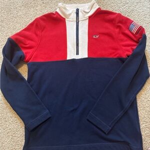 Vineyard Vines Red and White Quarter-Zip Sweater